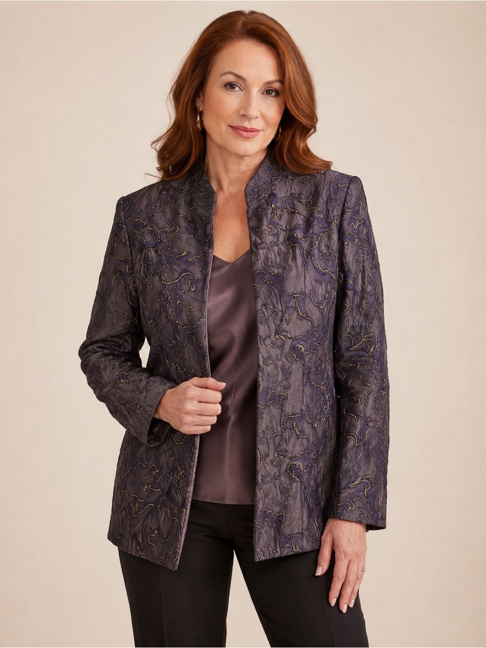 La Femme Paris Eggplant Jacquard Evening Jacket Size 12 Mother Bride Formal